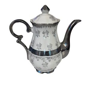 Vintage Teapot w Lid Hand Painted White Silver  Japan Sterling 7.5 inch